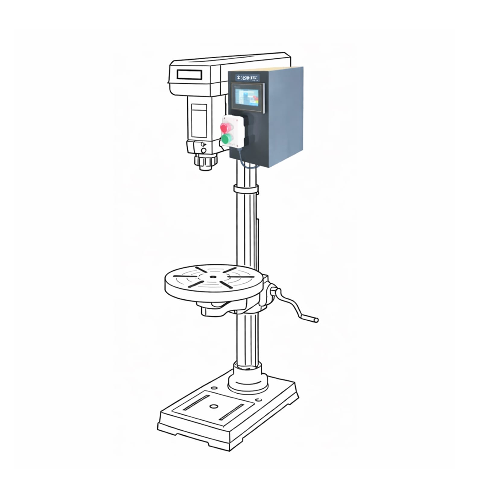 Ascentec power feeder mounted on a drilling machine
